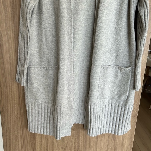 J.Jill Cardigan Gray Pockets Ribbed Contrast Cotton Blend Long Size Large petit - Picture 2 of 8